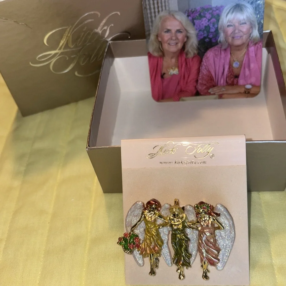 NWOT KIRK’S FOLLY 3 angels w/enamel & glitter gt pin/pendant  $55 - Picture 6 of 10
